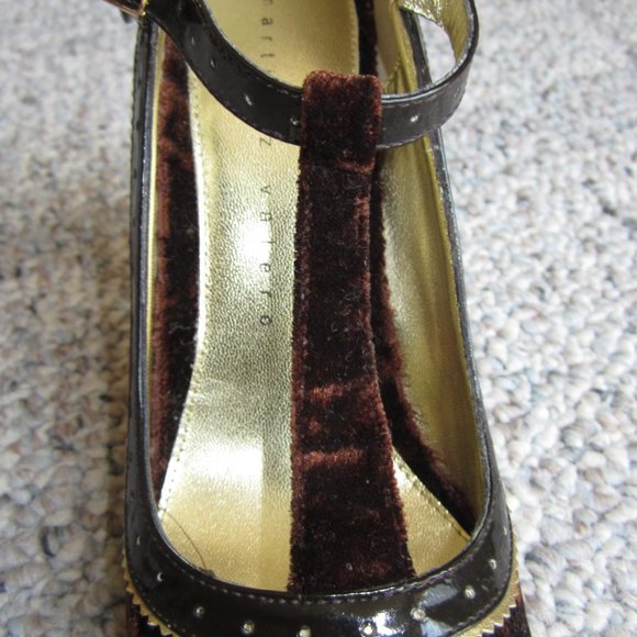 Martinez Valero Velvet Peep Toe Mary Jane Heels - Picture 7 of 14